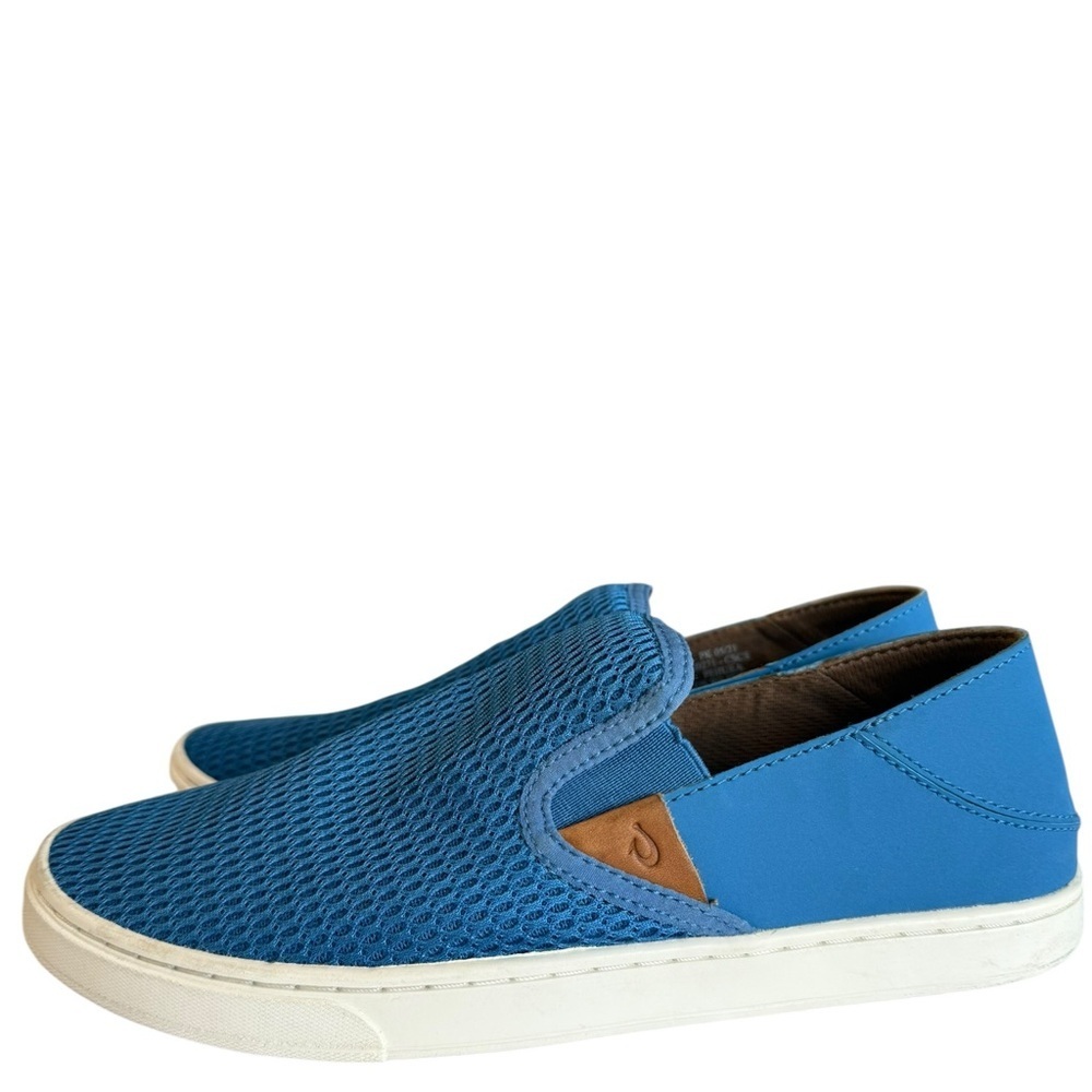 Olukai Ladies 9 Pehuea Blue Mesh Slip-on Flats - Picture 2 of 12
